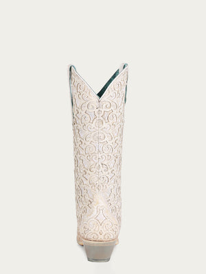 Corral Boots Women's White Glitter Overlay And Embroidery Triad Snip Toe Cowboy Boot - Dudes Boutique