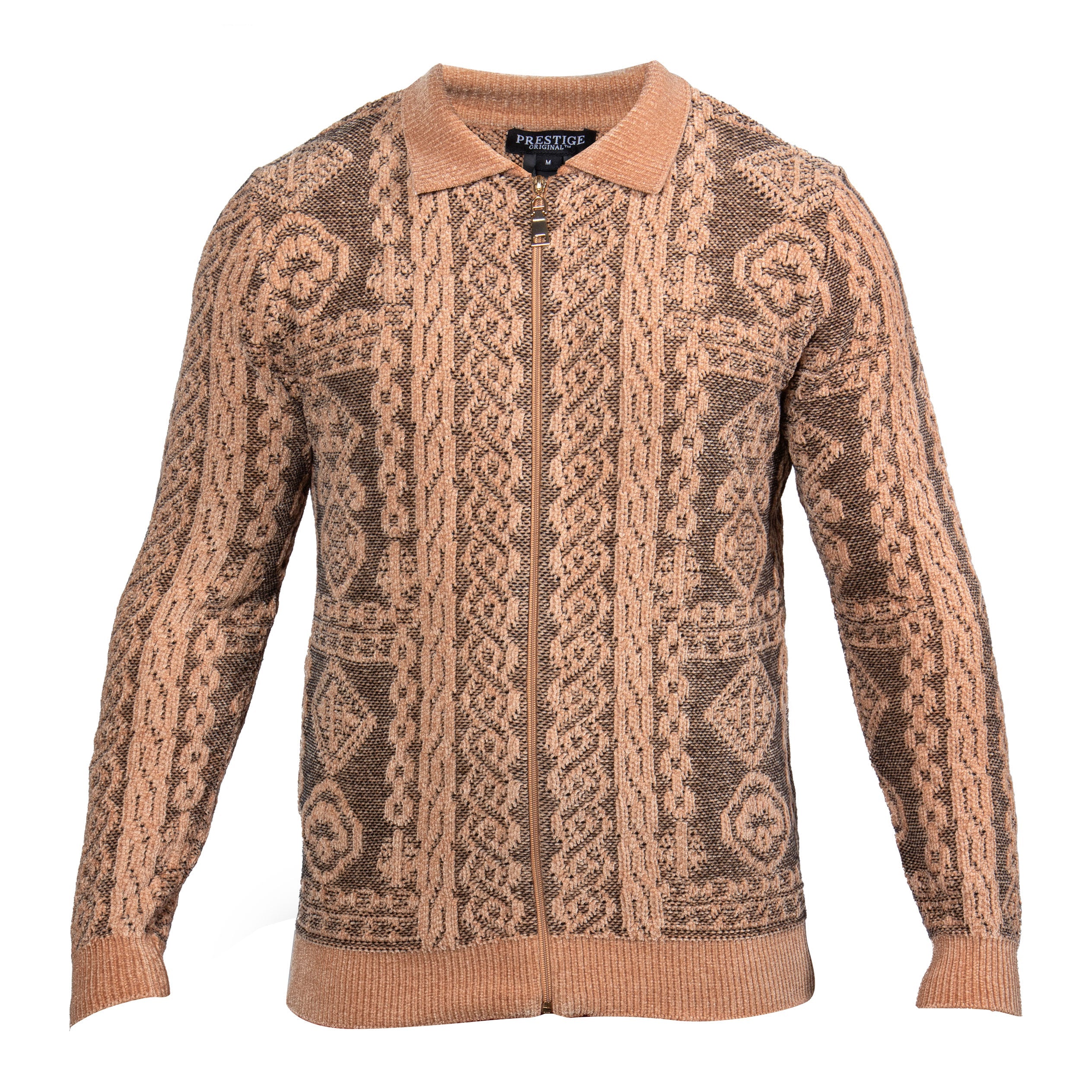 Prestige Sand Baroque Knit Full-Zip Sweater