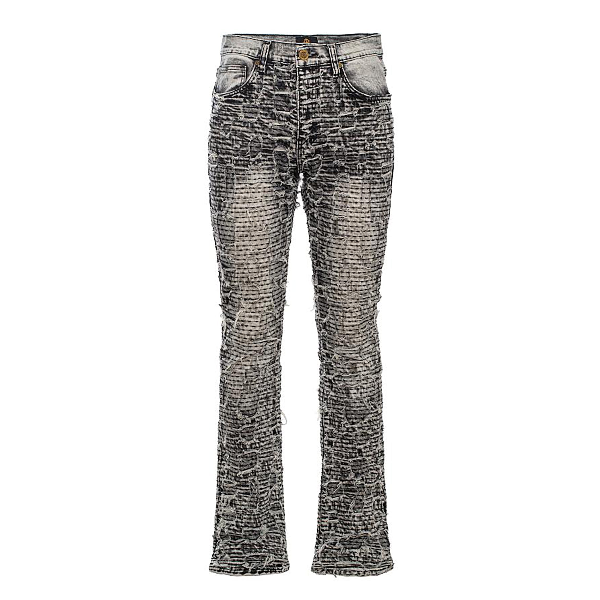 Patchwork Distressed Denim Jeans - Century Penthouse SMOKE