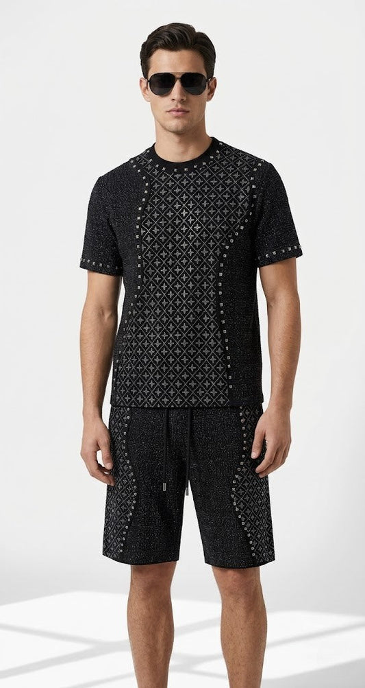 Radiant Grid Stone Short set – Century Penthouse BLACK/SILVER