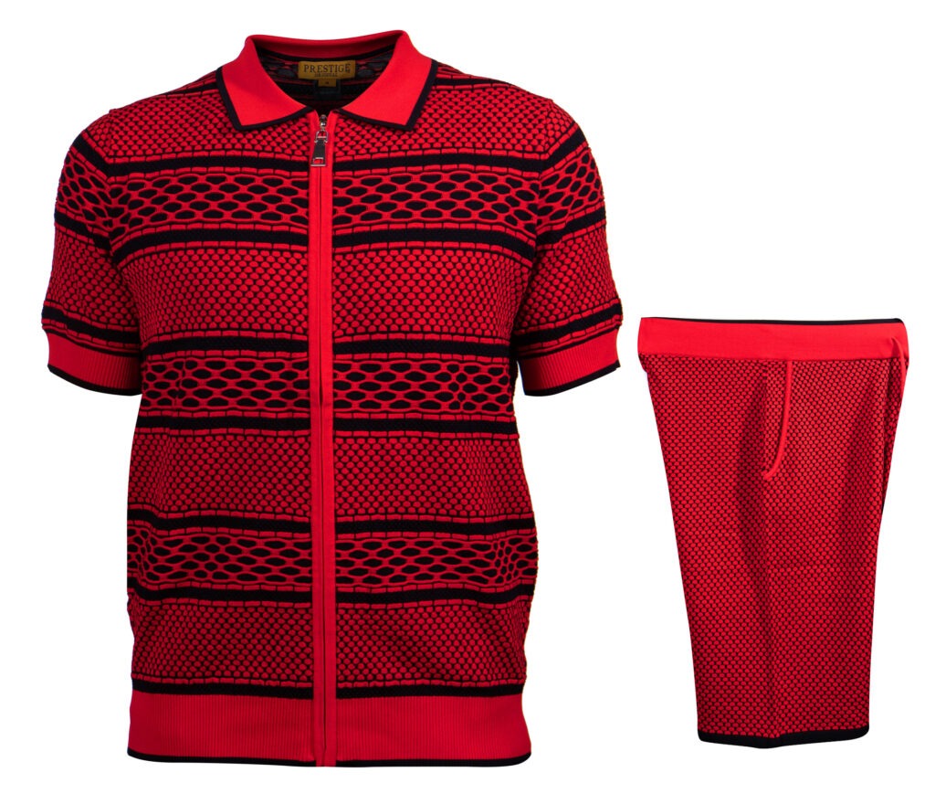 Prestige Red Knit Garter Diamonds Shorts & Shirt Set