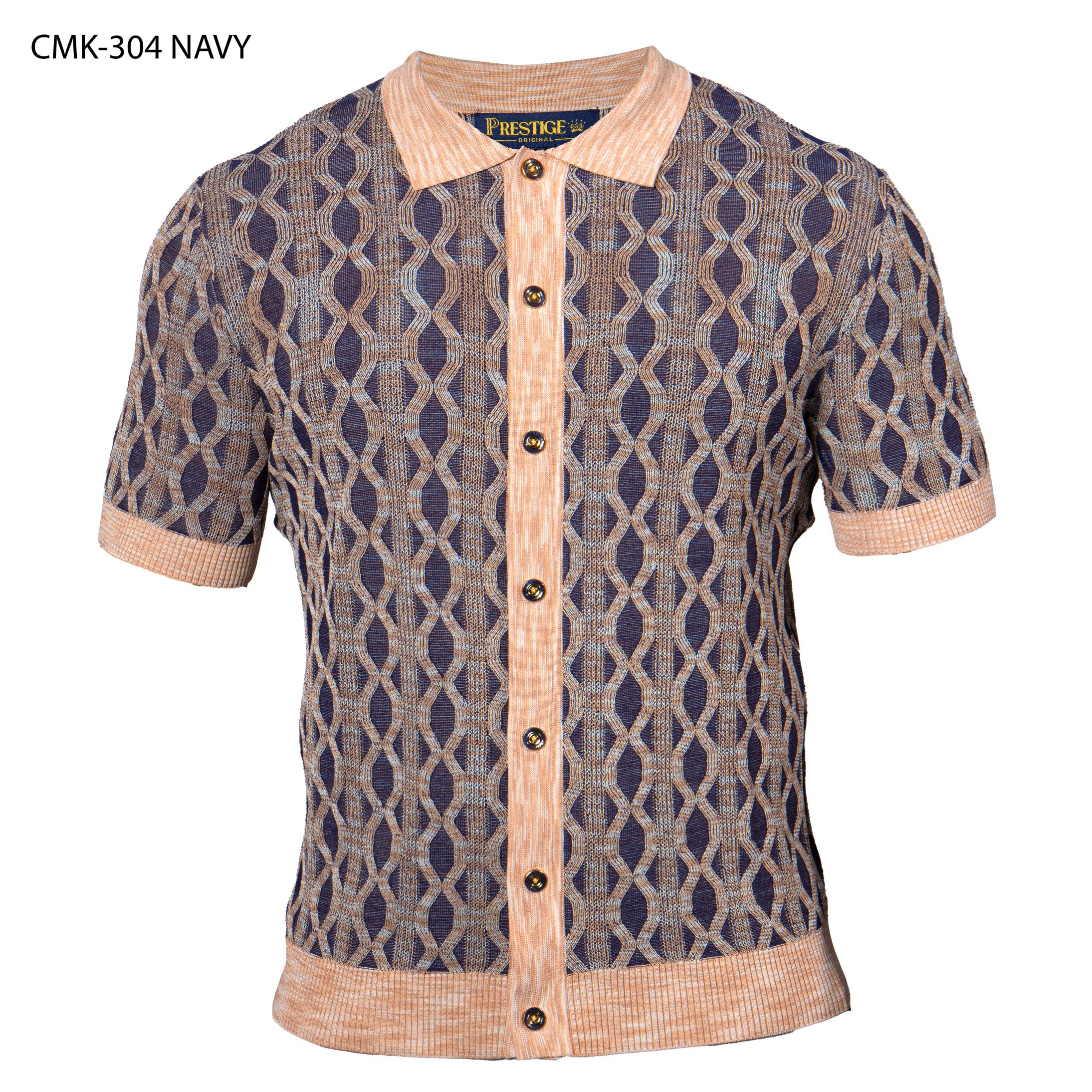 Prestige Navy Jacquard Knit Shirt - Dudes Boutique