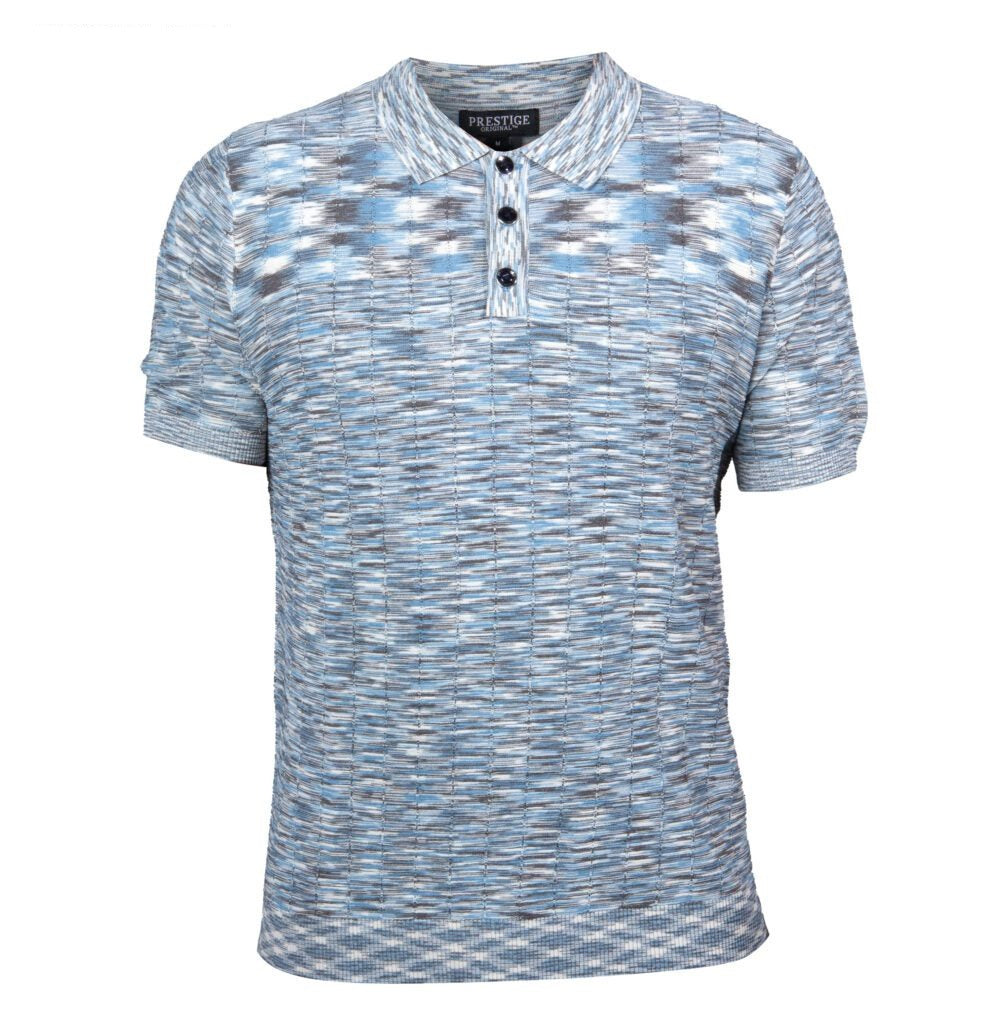 Prestige Heather Blue Knit Button Polo Shirt - Dudes Boutique