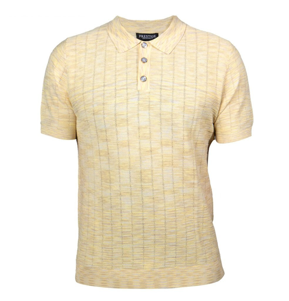 Prestige Heather Yellow Knit Button Polo Shirt - Dudes Boutique