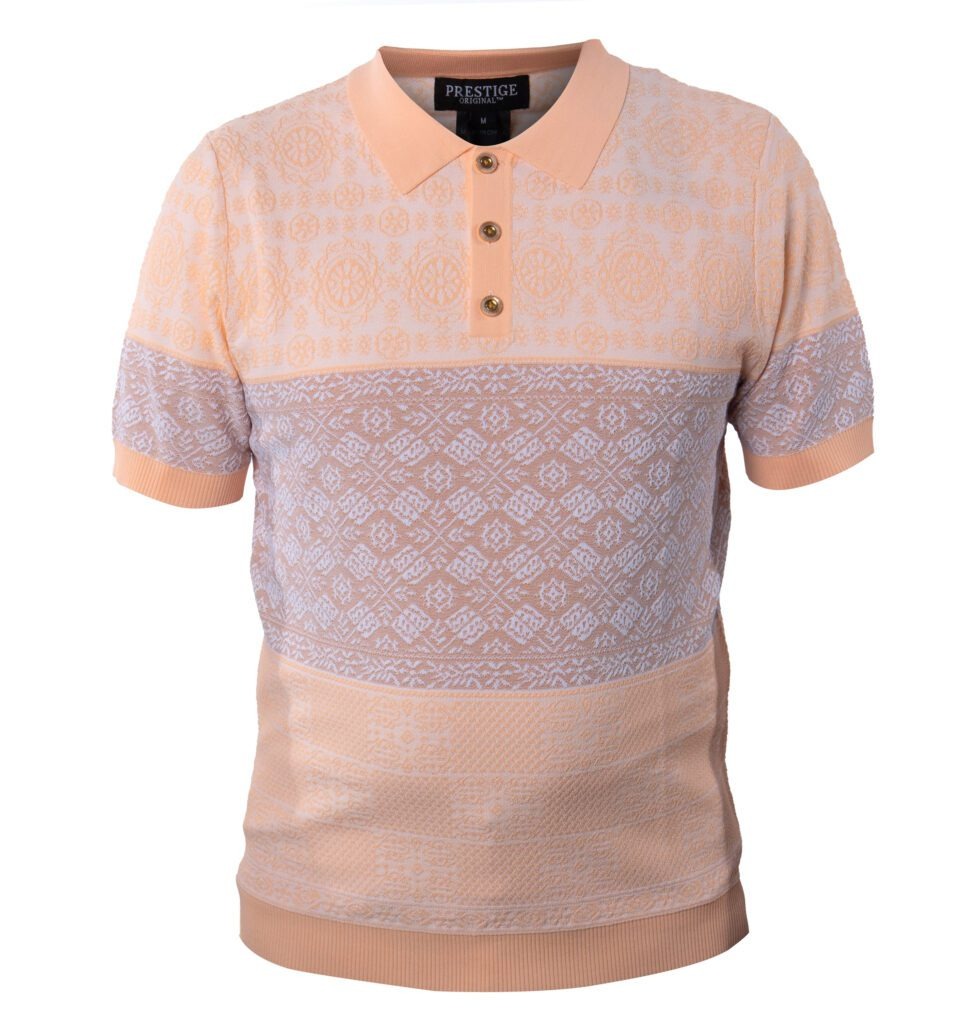 Prestige Peach Hieroglyphics Knit Button Polo Shirt - Dudes Boutique