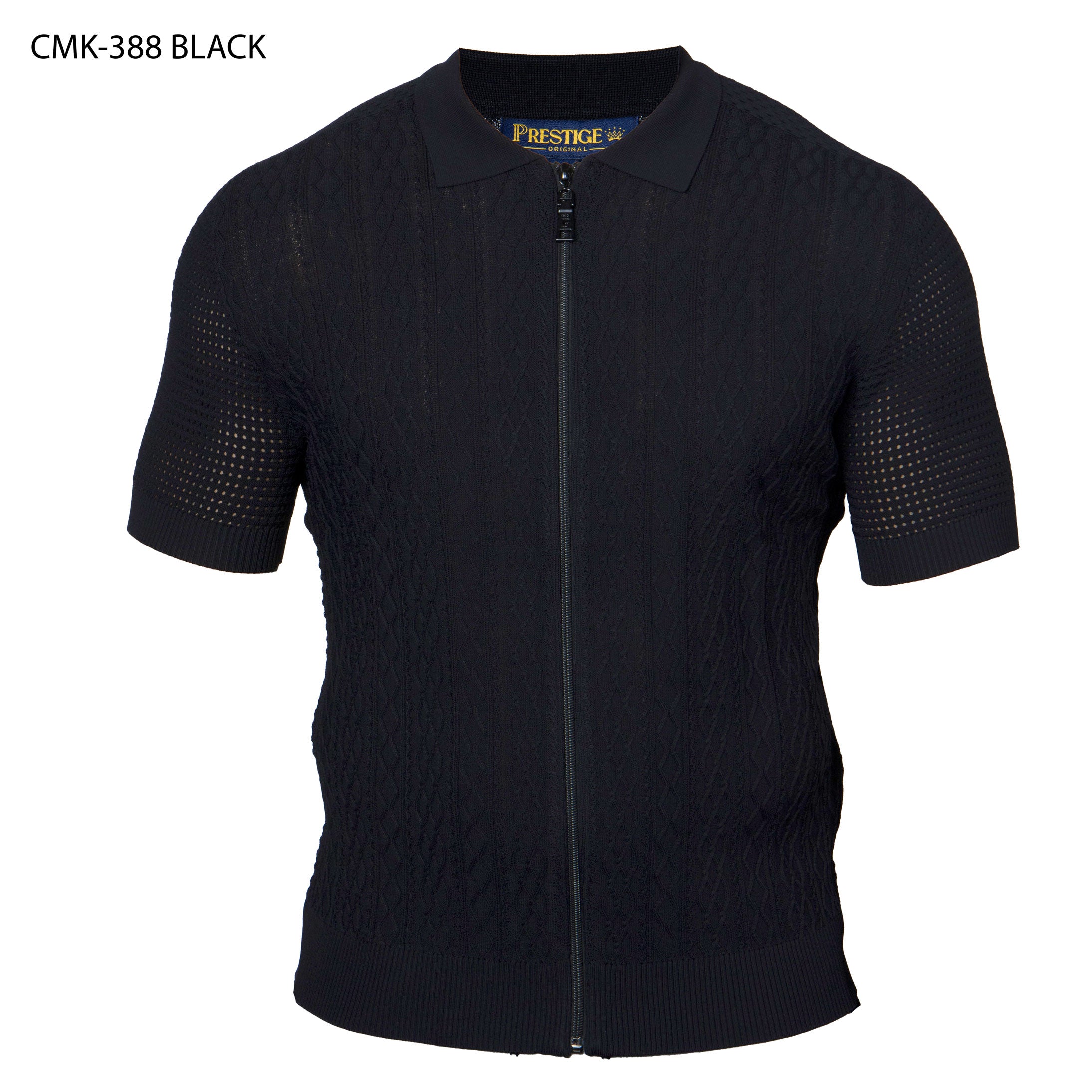 Prestige Black Zip-Up Knit Shirt - Dudes Boutique