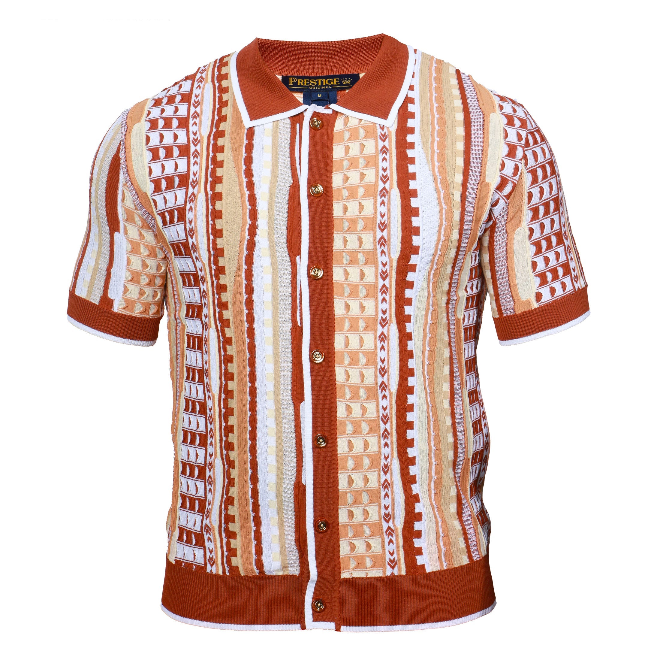 Prestige Men's Brown Knit Button-Up Polo Shirt - Dudes Boutique