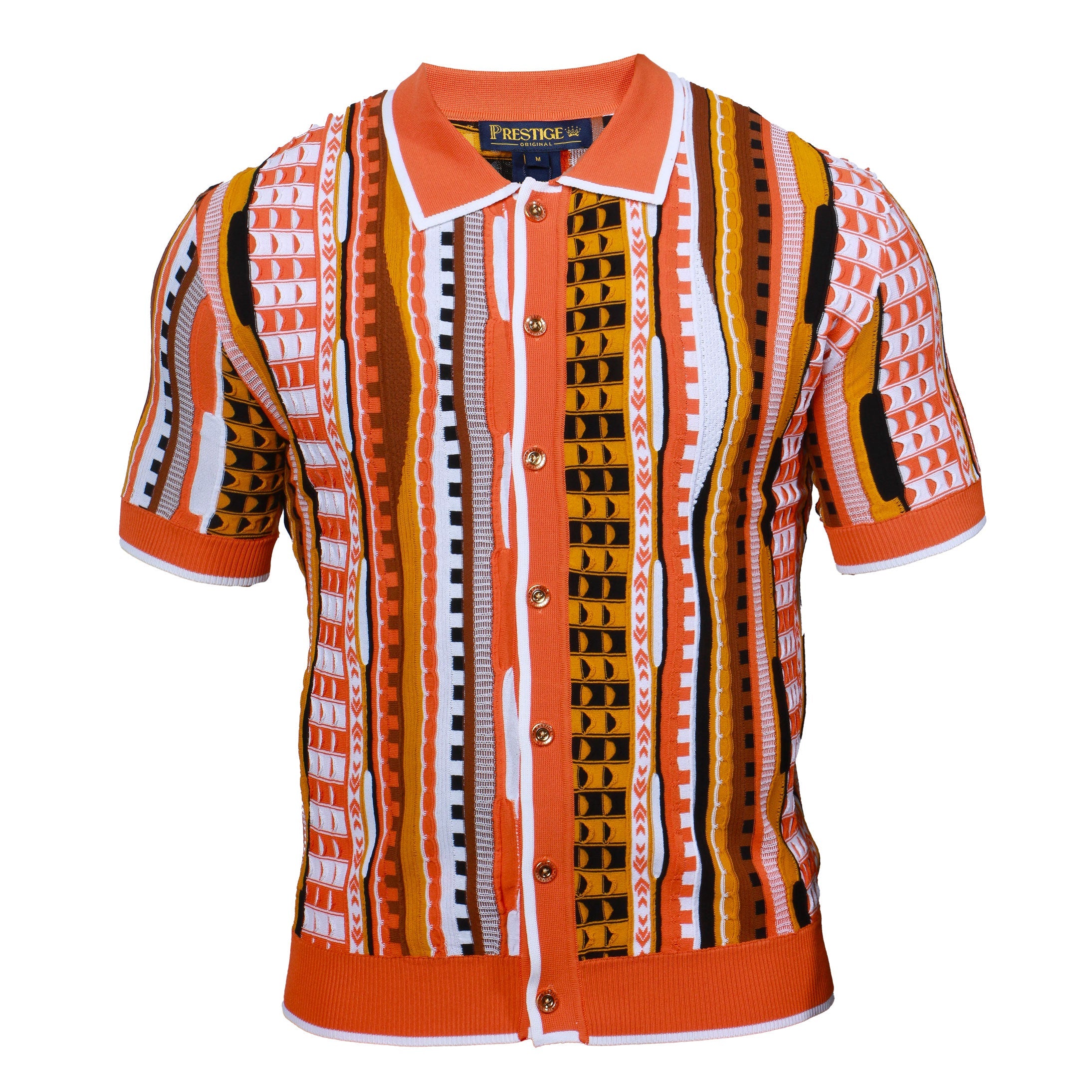 Prestige Men's Rust Knit Button-Up Polo Shirt