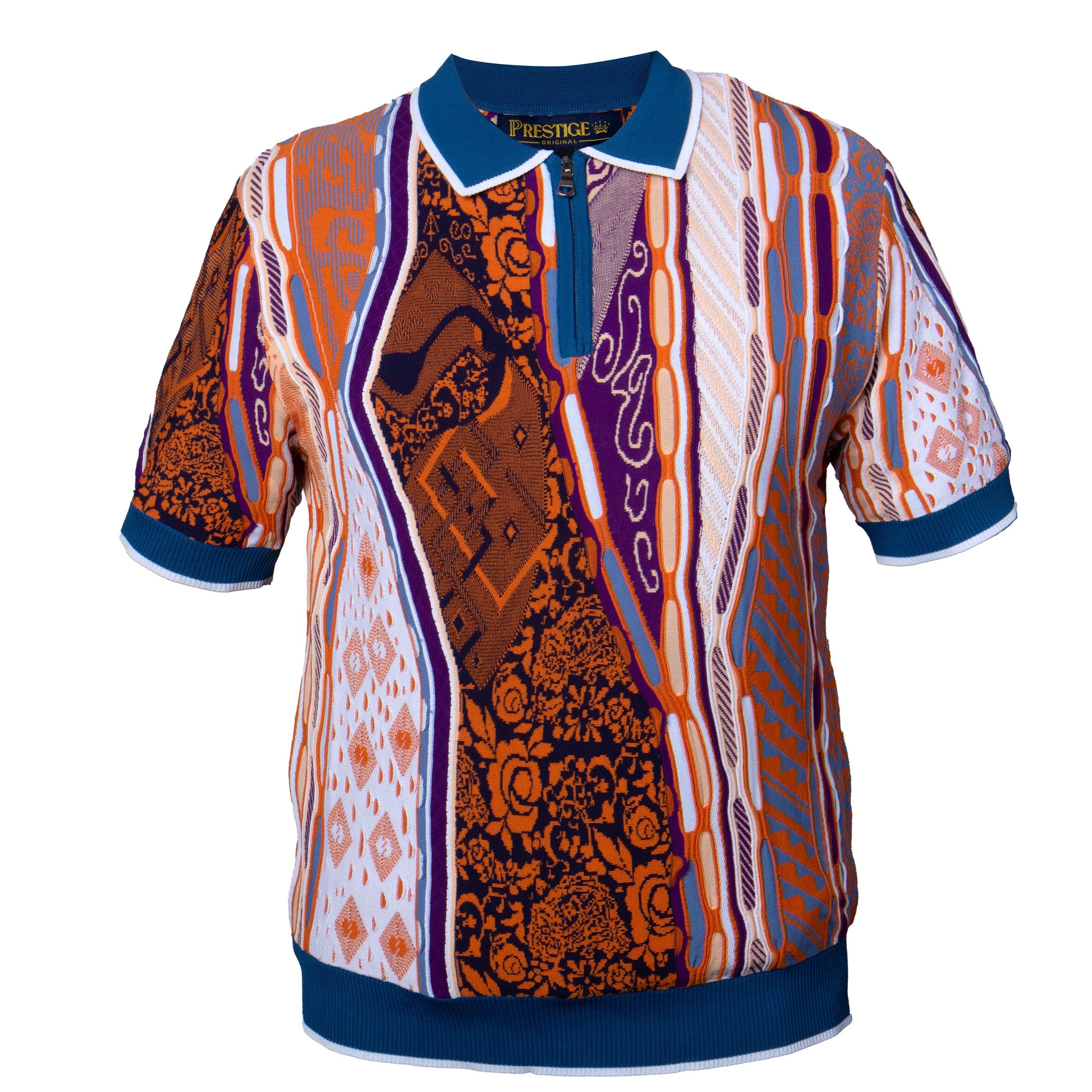 Prestige Men's Denim Blue Knit Zipper Polo Shirt - Dudes Boutique