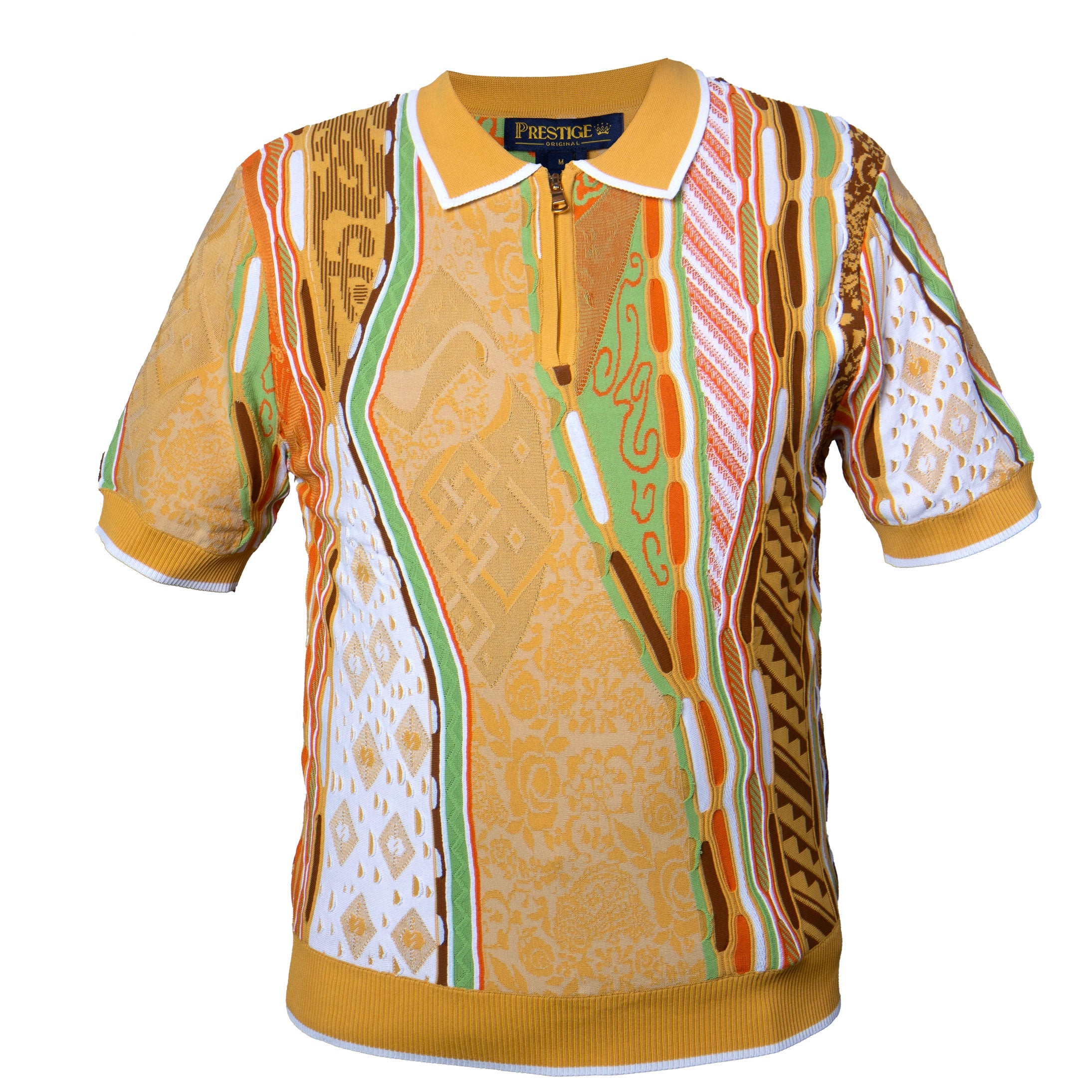 Prestige Men's Khaki Knit Zipper Polo Shirt - Dudes Boutique