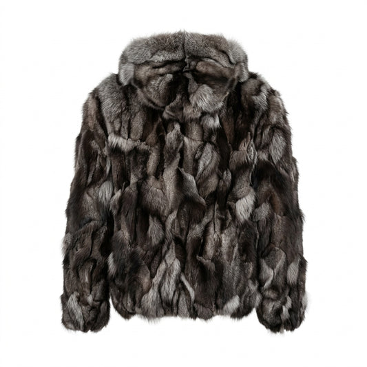 Kashani Men's Brown Silver Fox Fur Hooded Coat