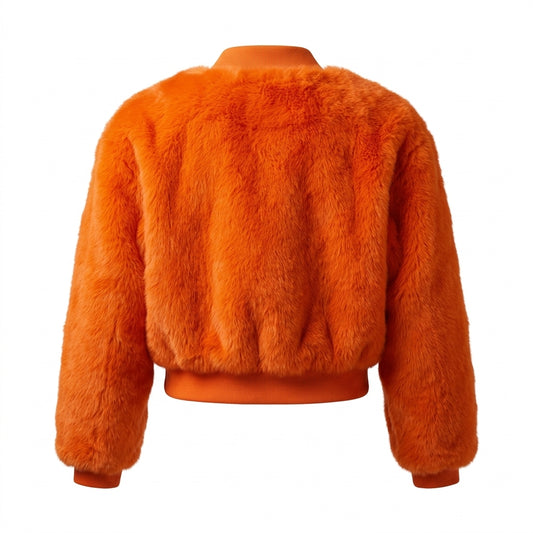 Kashani Women’s Orange Rabbit Cropped Bomber Jacket
