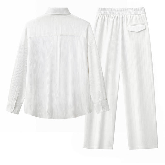 Crinkle Texture Shirt & Pant Set WHITE