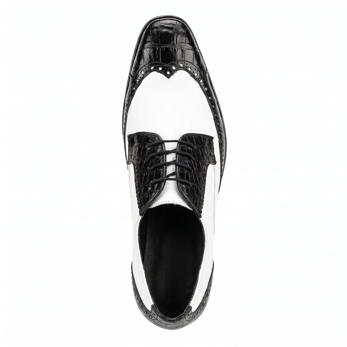 Lombardy Caiman Belly & Calfskin Wingtip Shoes -White/Black