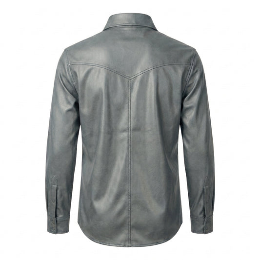 LCR Men's LC-L4 Grey PU Leather Shirt