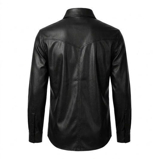 LCR Men's LC-L4 Black PU Leather Shirt