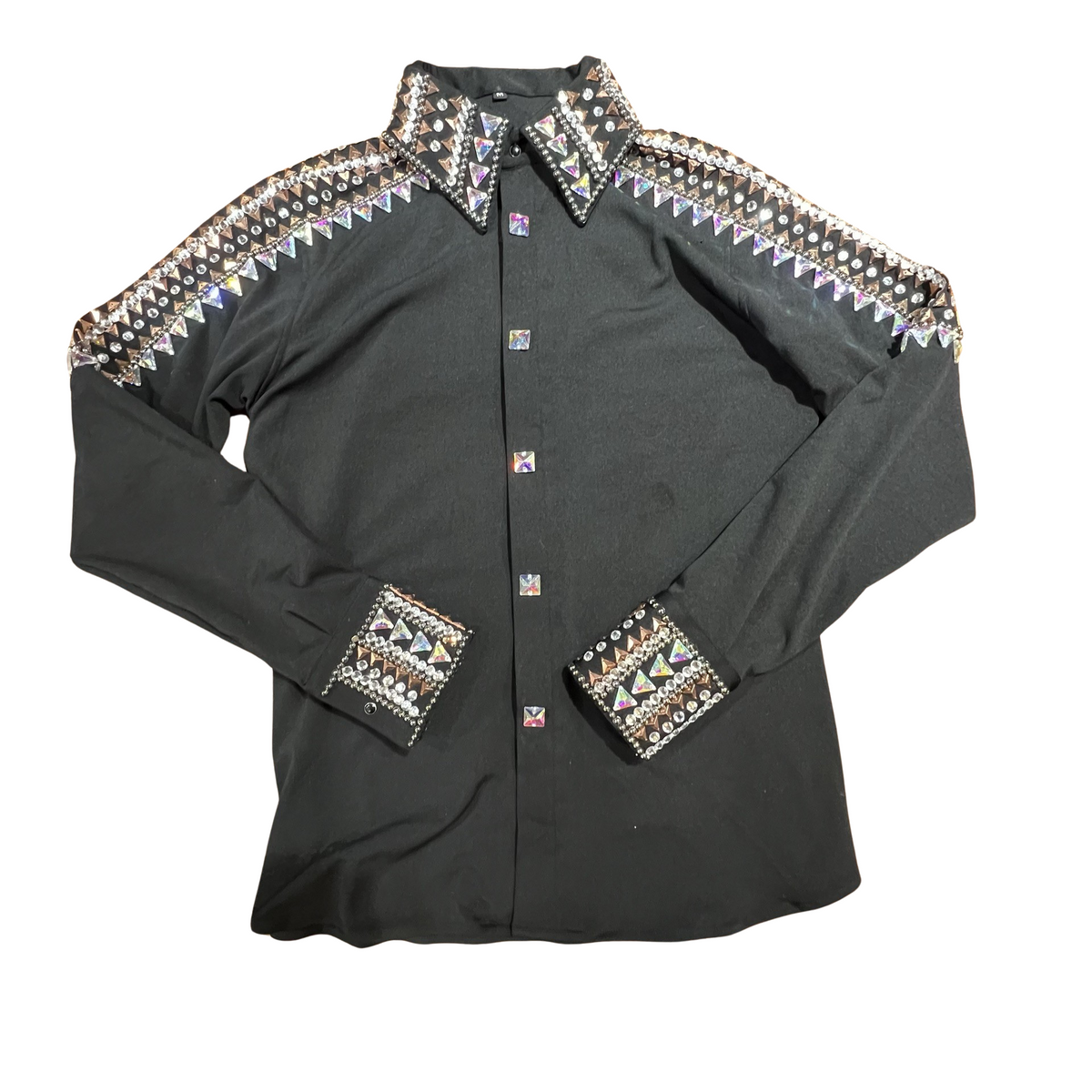 Kashani Black Royal Hyper Crystal Button-Up Zip Shirt - Dudes Boutique