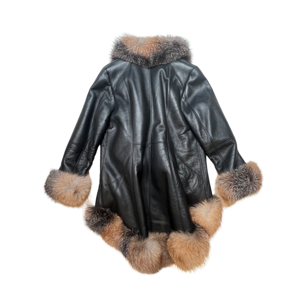 Kashani Ladies Natural Red Fox Cropped Long Trench Shearling Coat - Dudes Boutique