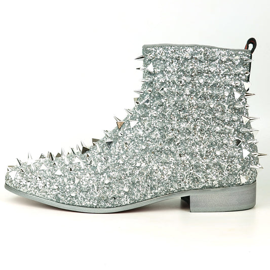 FI-7527 Silver Glitter Silver Spikes Boot Fiesso by Aurelio Garcia