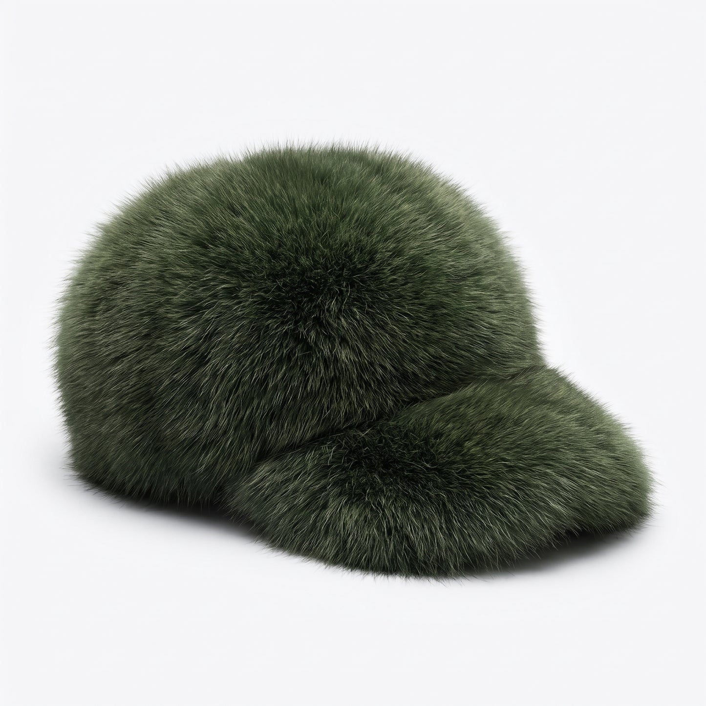 Kashani Green Oversized Fox Fur Baseball Cap
