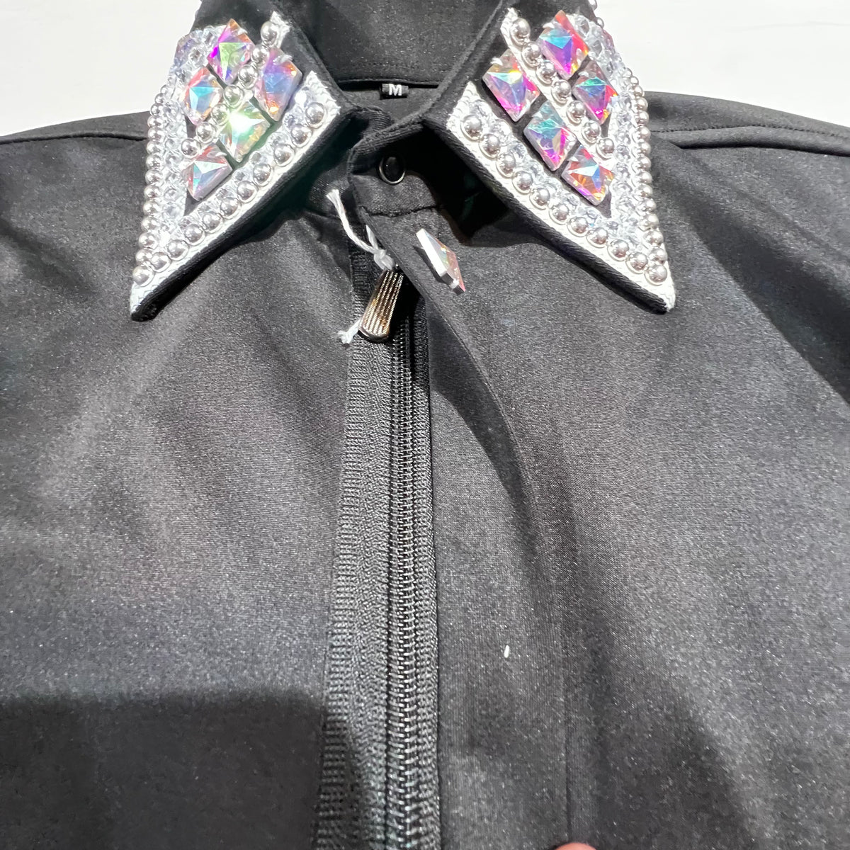 Kashani Black & Silver Royal Hyper Crystal Button-Up Zip Shirt - Dudes Boutique