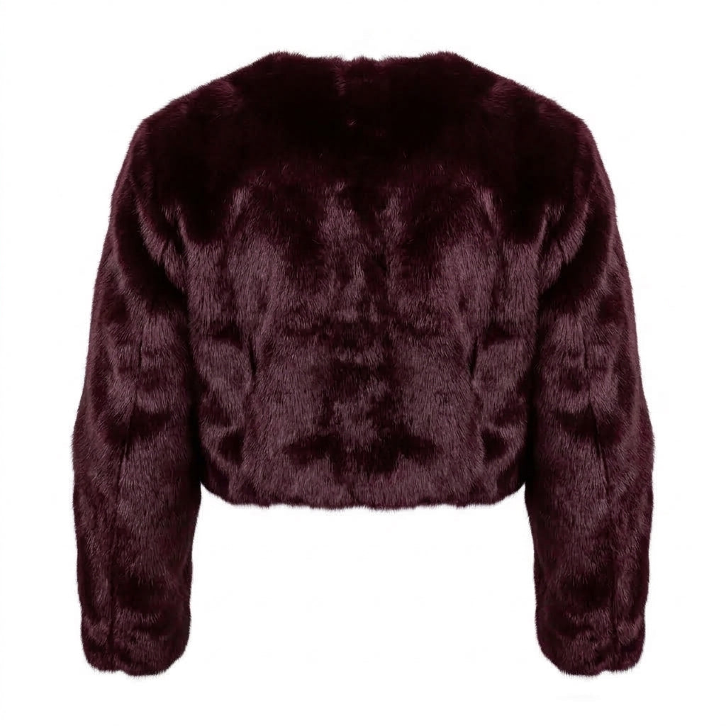 Kashani women's burgundy rabbit fur cropped jacket