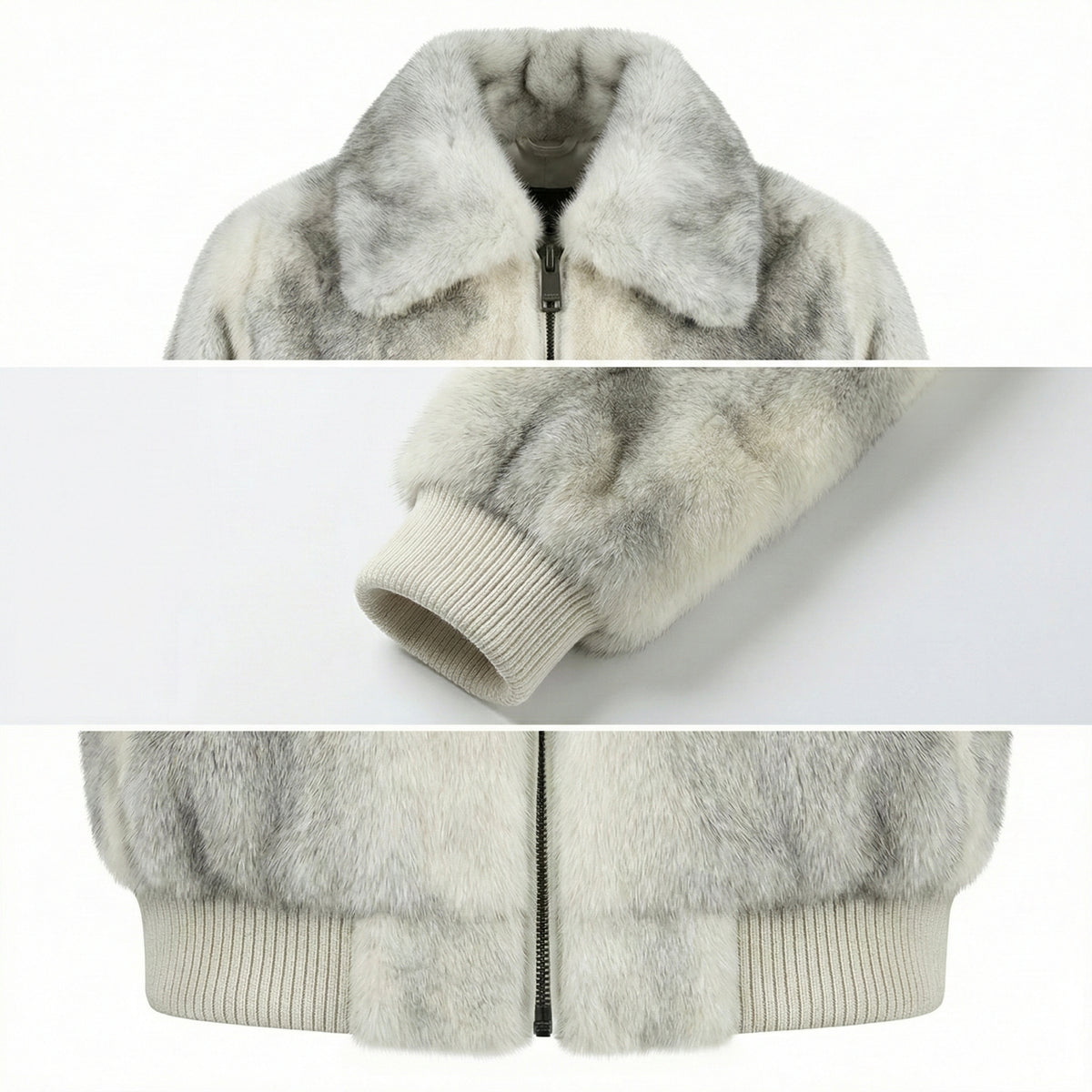 Luca Della Natural Sapphire Cross Mink Fur Bomber Jacket