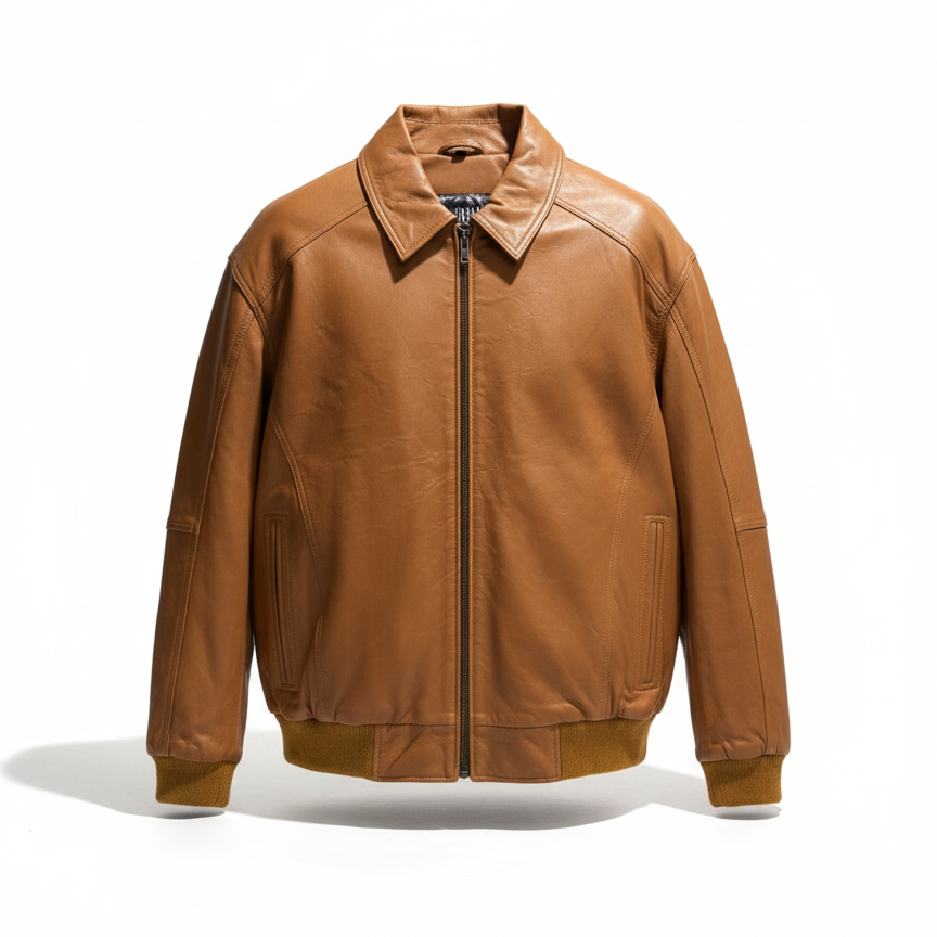 Kashani Cognac Lambskin Bomber Jacket