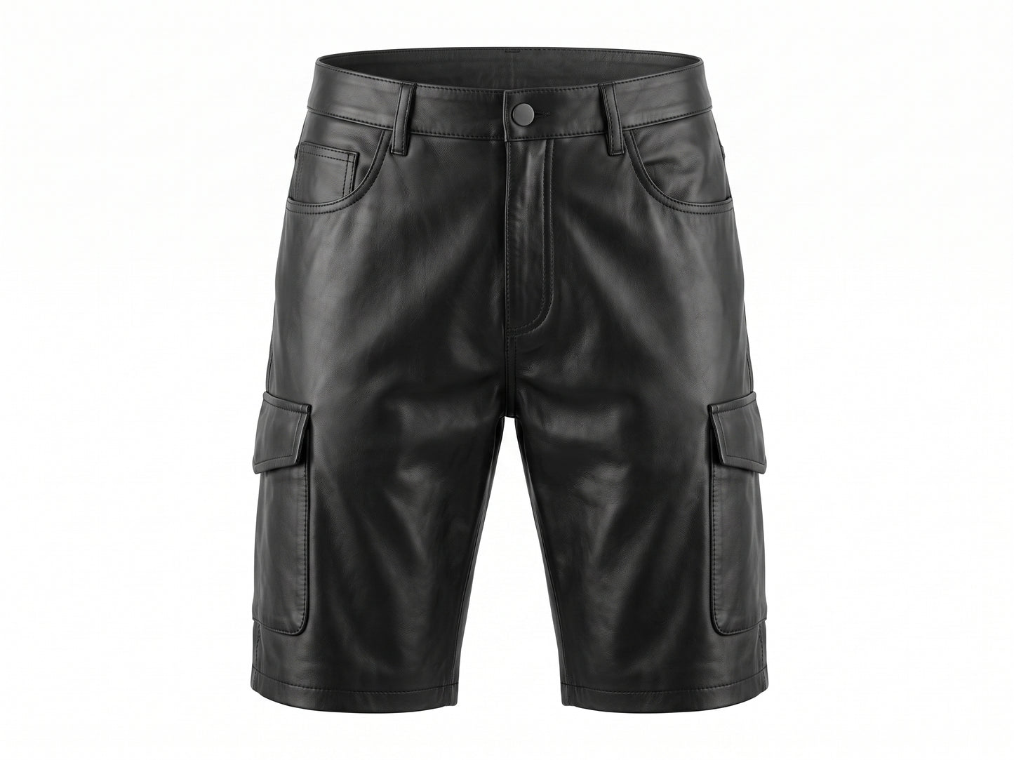 Kashani Black Lambskin Leather Cargo Shorts