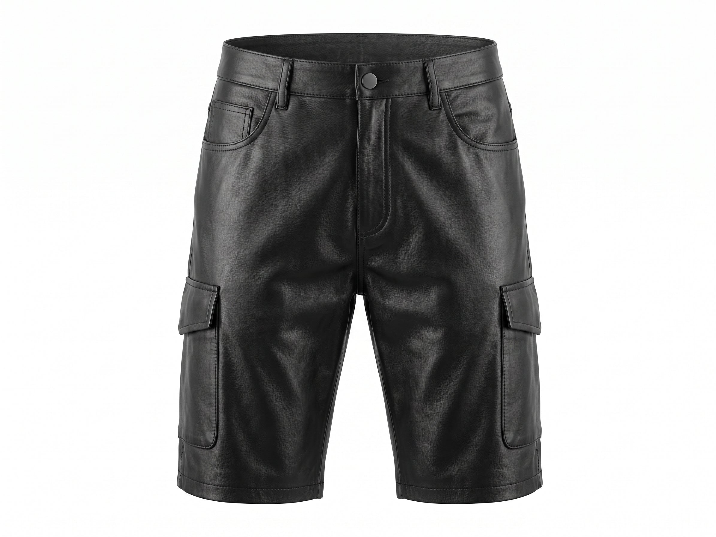 Kashani Black Lambskin Leather Cargo Shorts