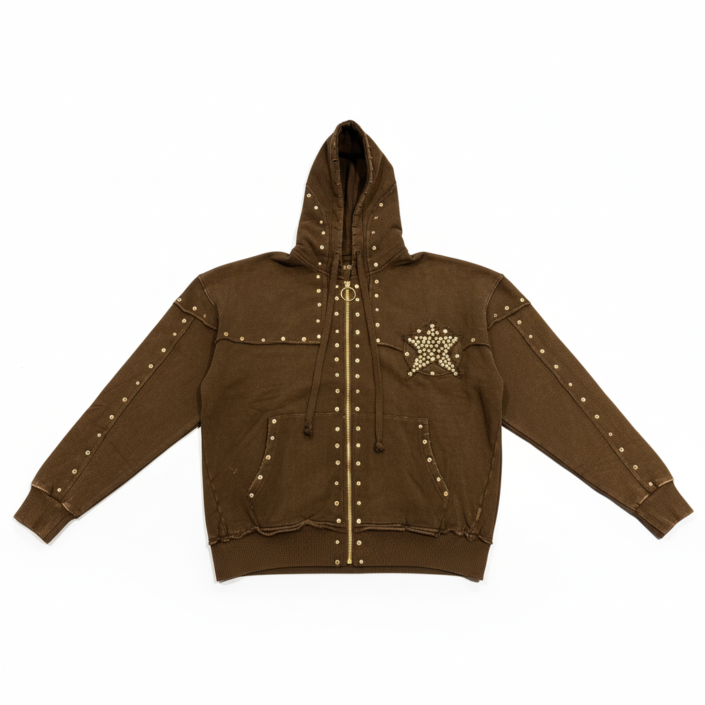 Hudson Black Crystal Studded Zip-Up Hoodie