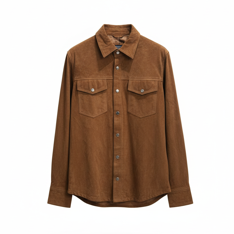 Kashani Brown Suede Button Up Shirt