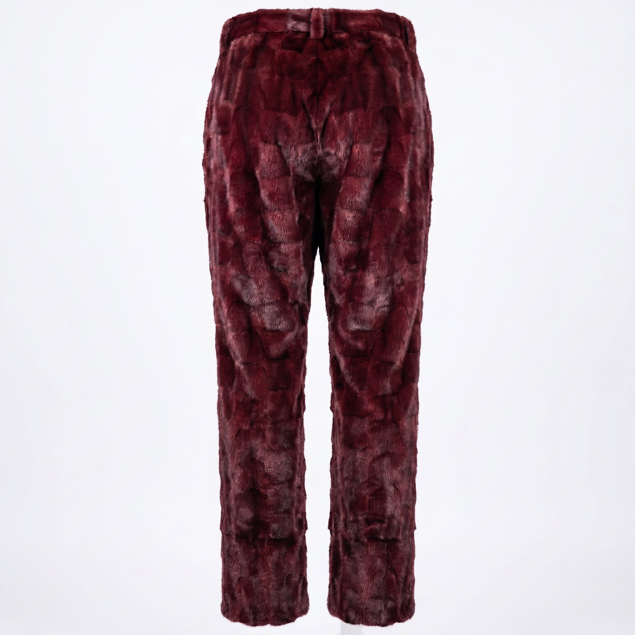 Kashani Men's Burgundy Diamond Cut Mink Fur Pants