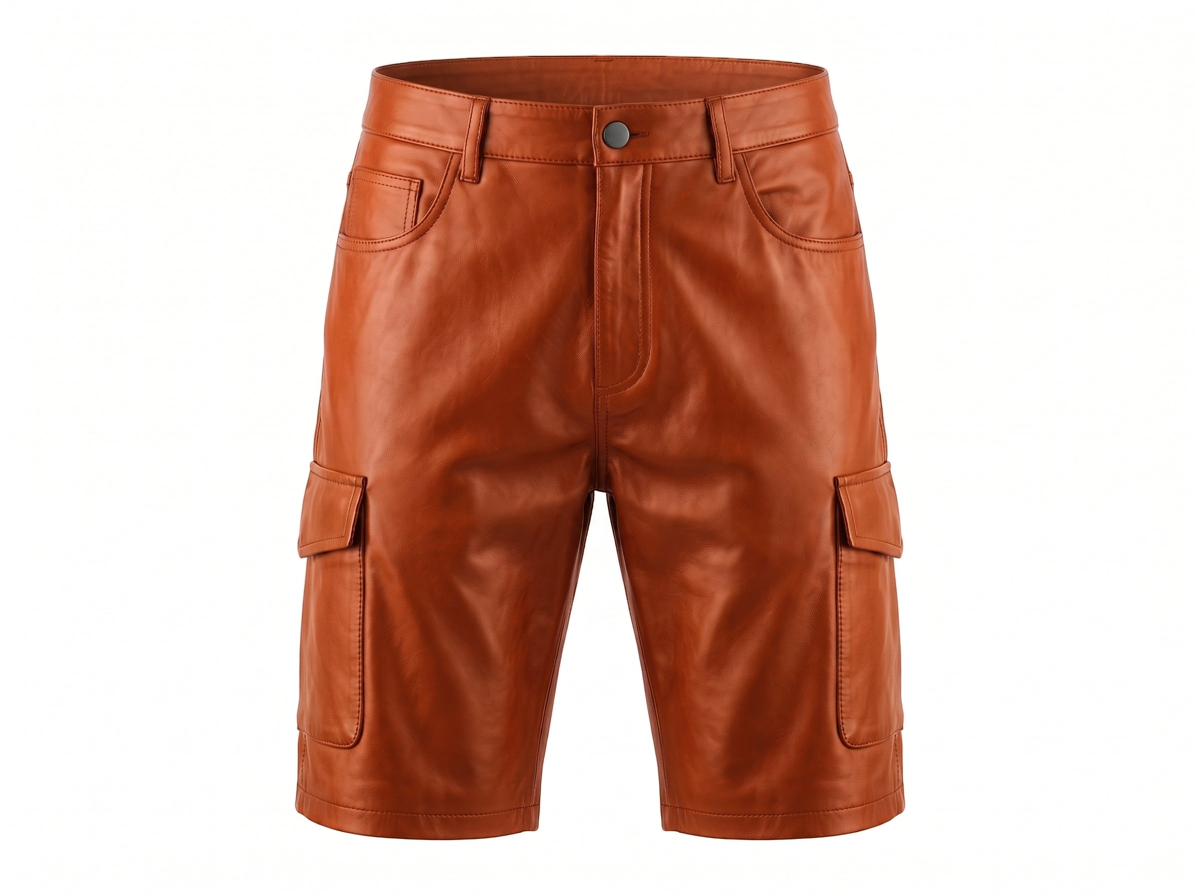 Kashani Orange Lambskin Leather Cargo Shorts