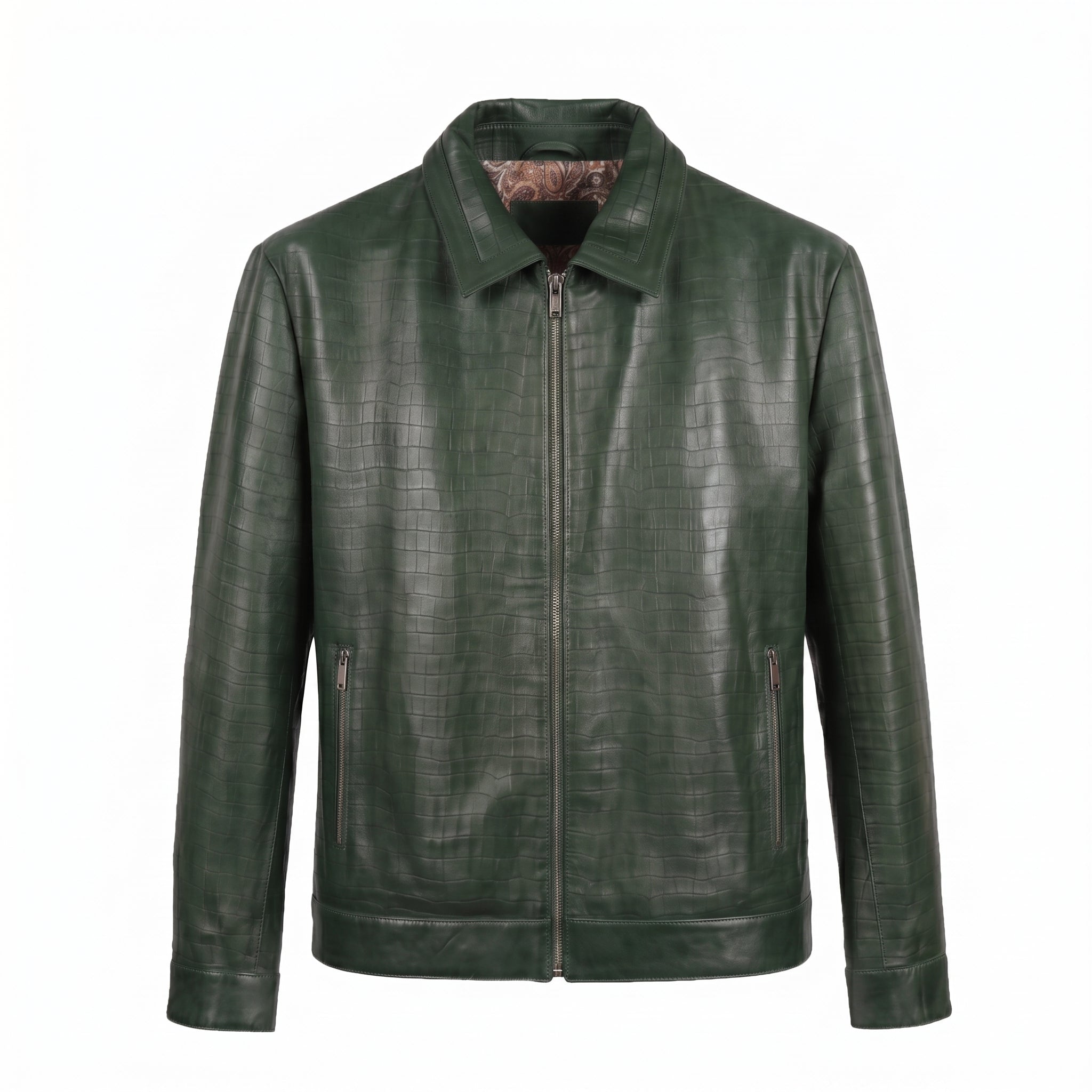 Kashani ID Men's Bottle Green Embossed Alligator Leather Jacket