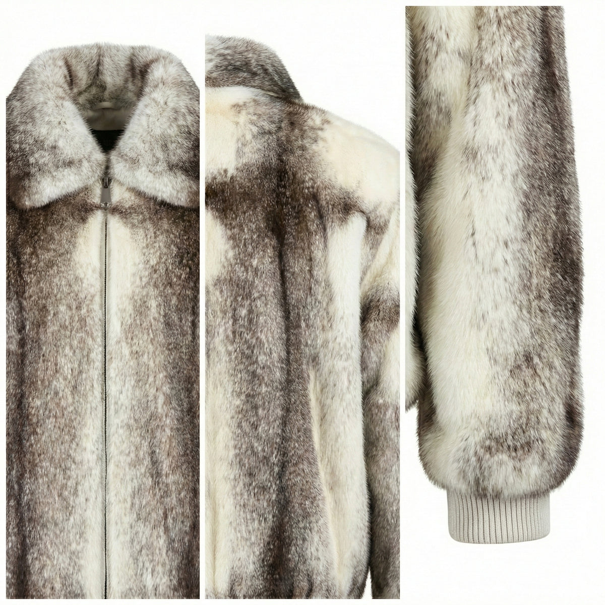 Luca Della Natural Black Cross Mink Fur Bomber Jacket