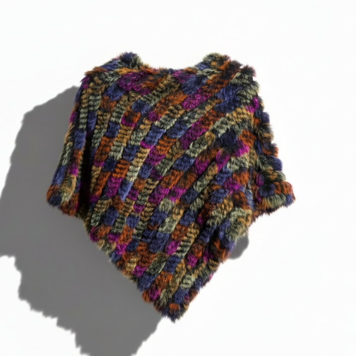 Kashani Women's Multi Color Rex Rabbit Fur Poncho