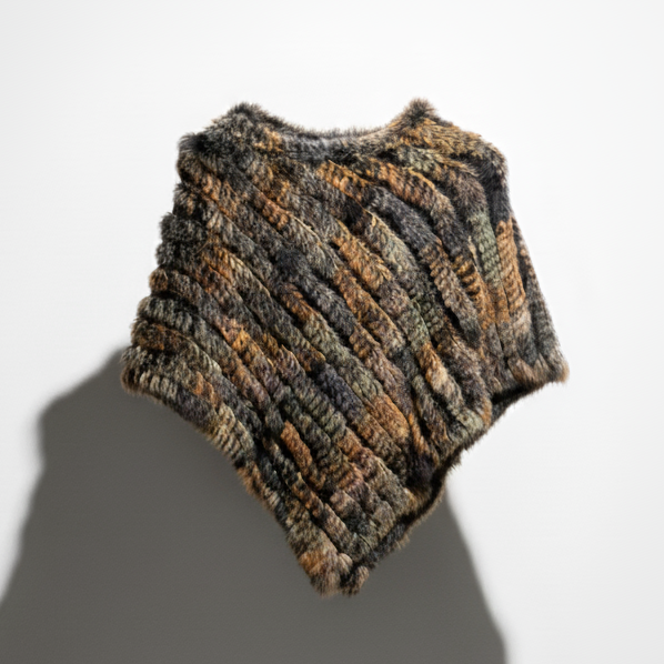 Kashani Women's Light Multi Color Rex Rabbit Fur Poncho