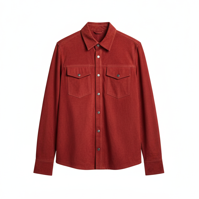 Kashani Cherry Red Suede Button Up Shirt
