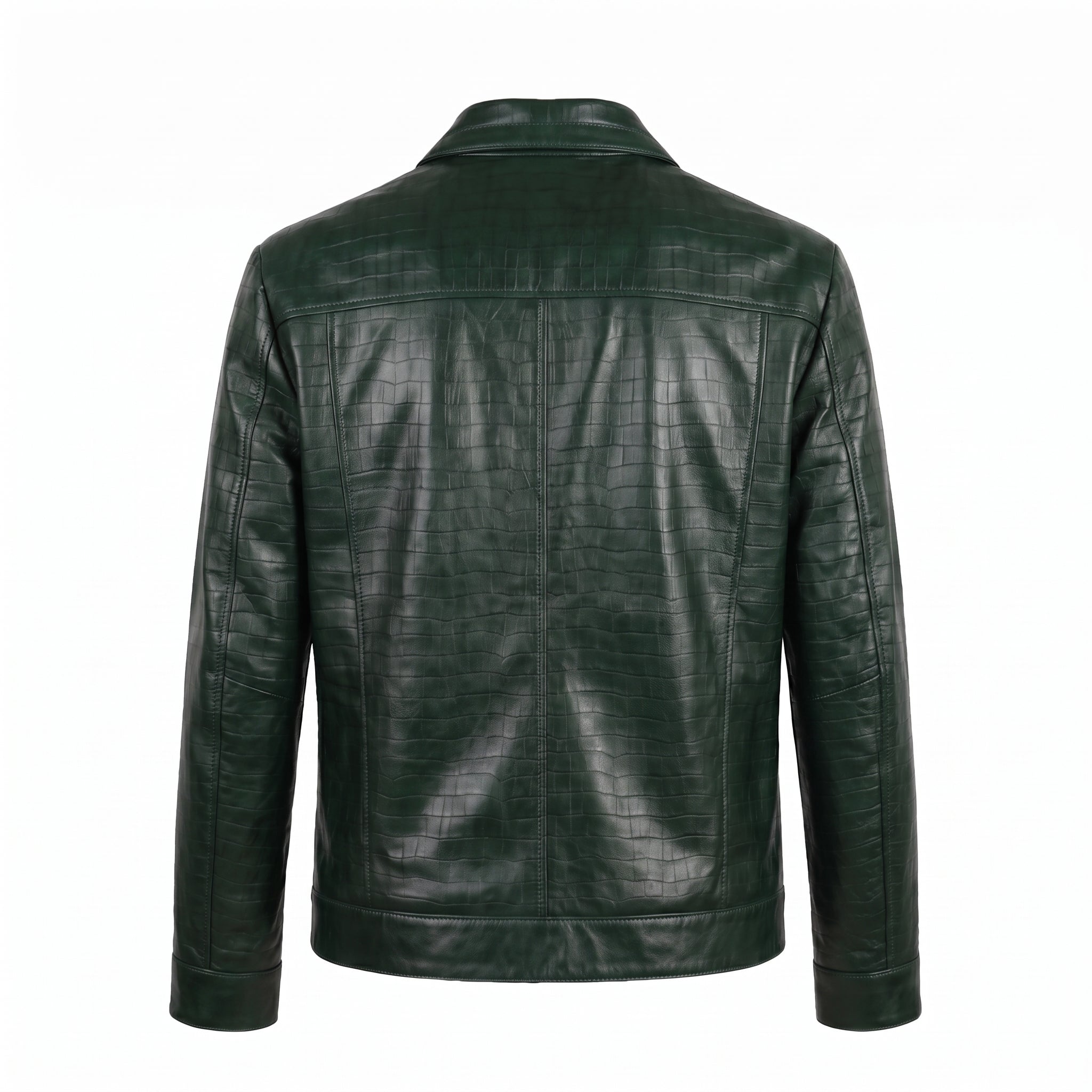 Kashani ID Men's Bottle Green Embossed Alligator Leather Jacket