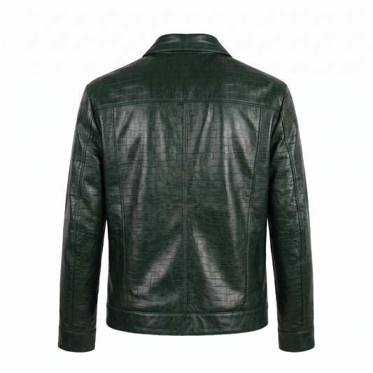 Kashani ID Men's Bottle Green Embossed Alligator Leather Jacket