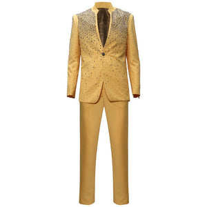 Golden Radiance Crystal Suit Set-YELLOW/GUN - Dudes Boutique