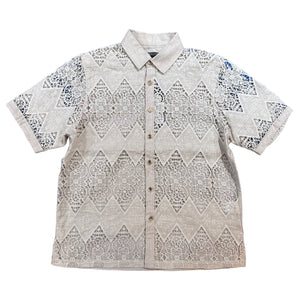 Prestige Oatmeal Lace Cut-Out Short Sleeve Button-Up Shirt - Dudes Boutique