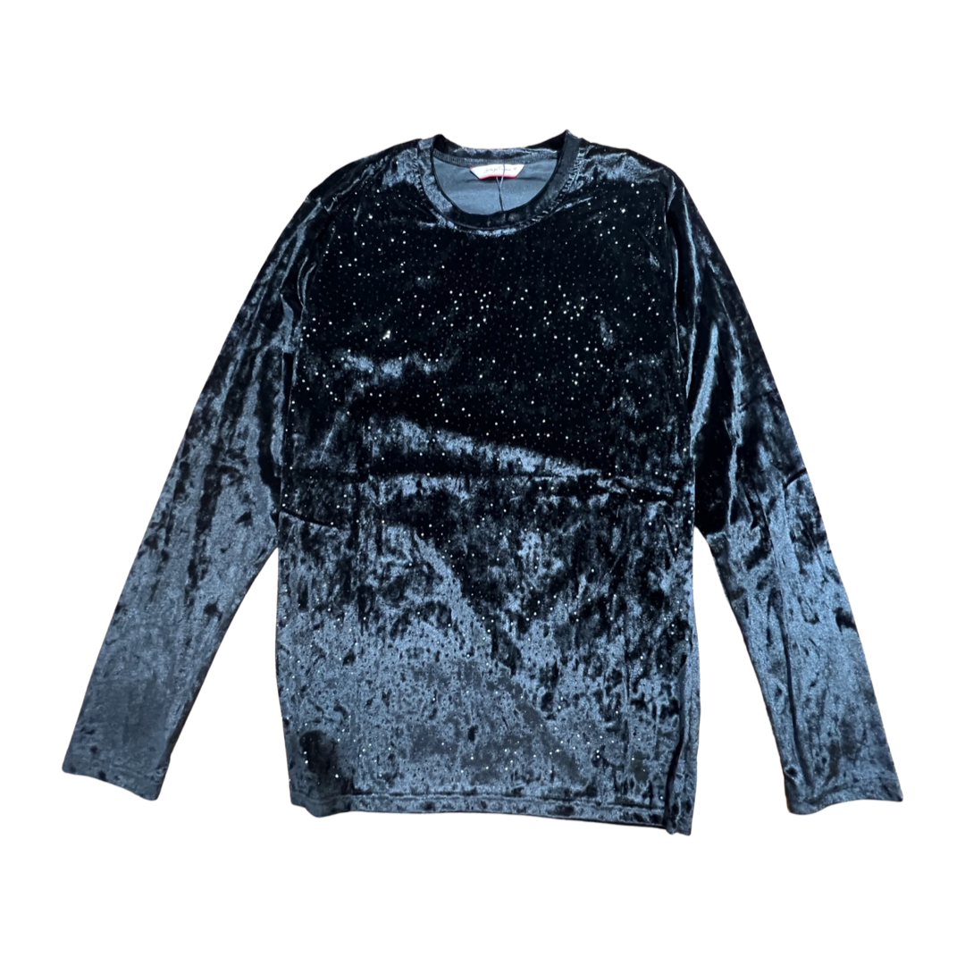 Lorenzzo Franco Black Velour Crystal Long Sleeve Shirt - Dudes Boutique