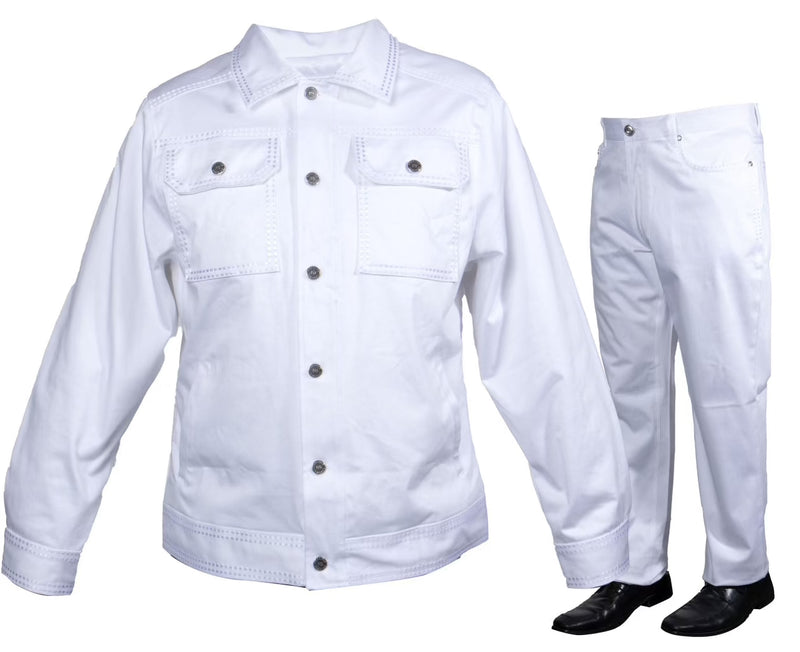 Prestige White Double Stitch Jacket & Pant Set - Dudes Boutique