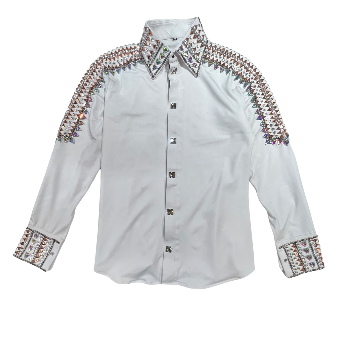 Kashani White Royal Hyper Crystal Button-Up Zip Shirt - Dudes Boutique