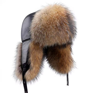 Kashani Red Fox Fur Oversized Lambskin Trapper Hat - Dudes Boutique