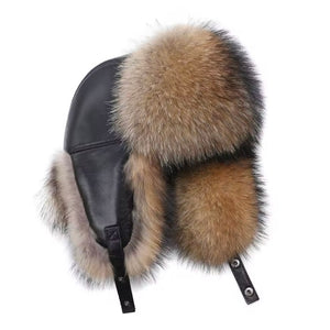 Kashani Red Fox Fur Oversized Lambskin Trapper Hat - Dudes Boutique