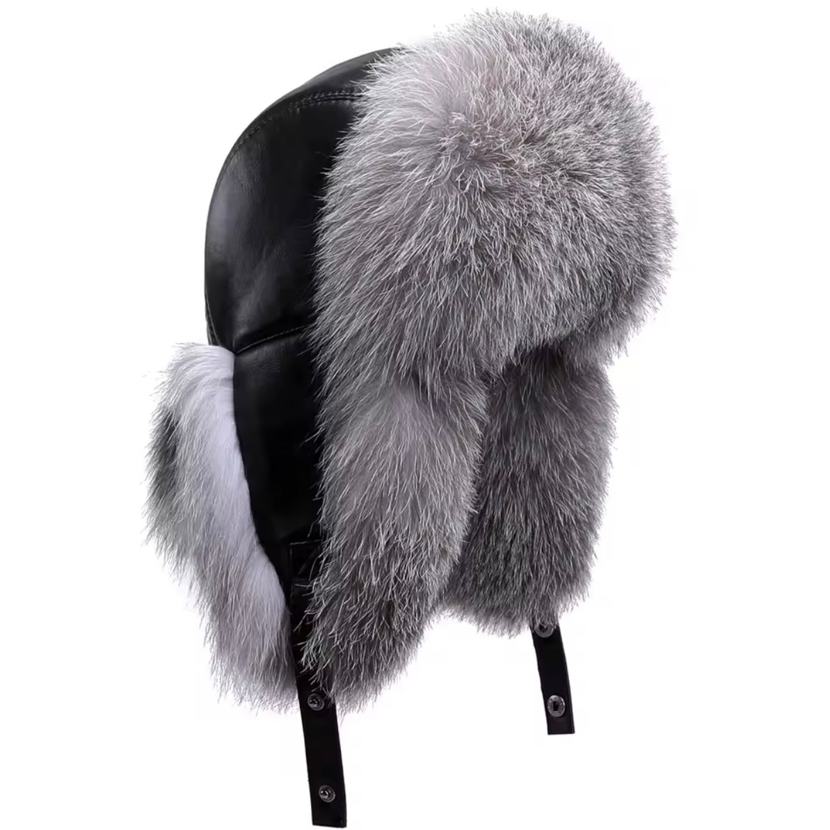 Kashani Silver Fox Fur Oversized Lambskin Trapper Hat - Dudes Boutique