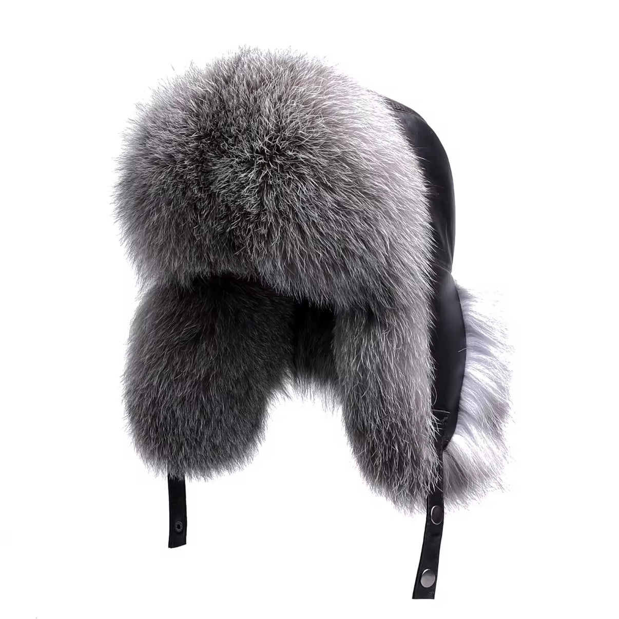Kashani Silver Fox Fur Oversized Lambskin Trapper Hat - Dudes Boutique